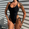 Black High Leg One Piece Swimsuit