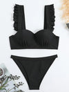 Ruffle Strape Bikini Set Women High Waist Swimsuit Push Up Swimwear Female Tie Front Bathing Suit Bathers Summer Solid Beachwear